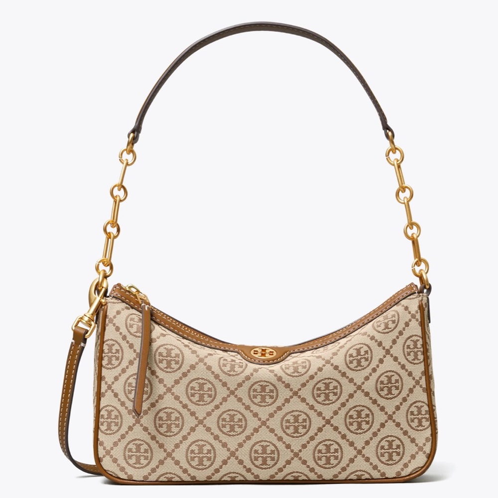 TORY BURCH HAZELNUT T MONOGRAM STUDIO BAG